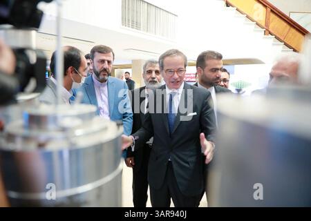 Tehran, Iran. 17th Apr, 2025. International Atomic Energy Agency (IAEA) Director General RAFAEL MARIANO GROSSI (C) visit an exhibition showcasing Iran's nuclear achievements in Tehran. Grossi is visiting Tehran to meet with Iranian officials after the recent nuclear talks between Iran and the US. (Credit Image: © Aeoi via ZUMA Press Wire) EDITORIAL USAGE ONLY! Not for Commercial USAGE! Stock Photo