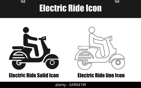 Electric Ride solid and line Icon or Silhouette on White Background. Stock Vector