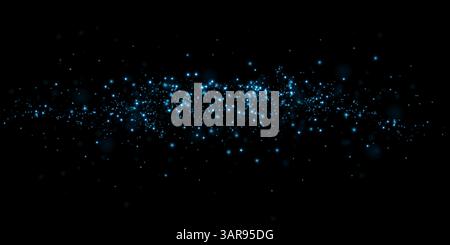 A stunning array of dynamic blue particles dancing on an intriguing and dark background adds visual depth Stock Vector