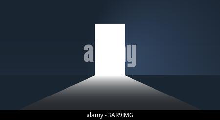Dark Room, Light Coming In Through an Open Exit Door - Freedom, New Possibilities, Hope of Bright Future, Overcome Problems, Solution Finding Concept Stock Vector
