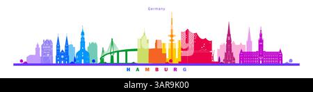 Hamburg city landmark buildings abstract colorful vector illustration, Germany. Stock Vector