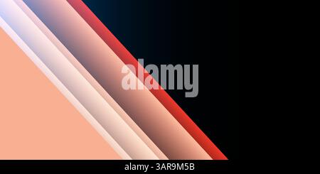 A modern abstract design featuring bold diagonal red and white gradient stripes. Dark background. The dynamic composition conveys energy, motion, eleg Stock Vector