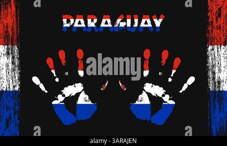 Vector flag of Paraguay in the form of peaceful palms with text and brush strokes on a black background Stock Vector