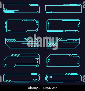 Holographic hud user interface elements, high tech bars and frames Stock Vector