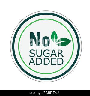 No Sugar Added Circular Logo – Minimalist Green and White Design with Leaf Icon for Health Labels Stock Vector