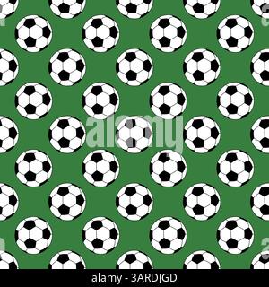 Seamless pattern of football balls on a green background Stock Vector
