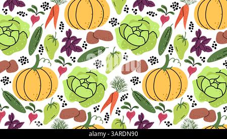 Vegetables Horizontal Pattern On White Background Stock Vector