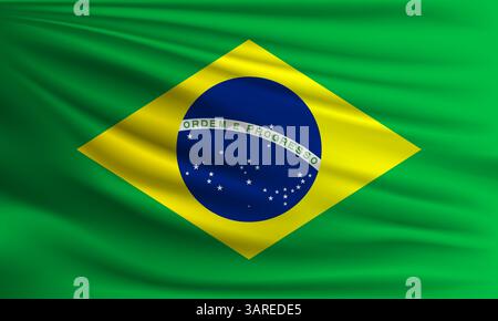 Vector flag of Vector flag of Brazilwaving closeup style background illustration Stock Vector