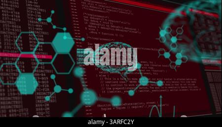 Image of shapes and brains over data processing Stock Photo