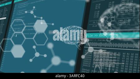 Image of shapes and brains over data processing Stock Photo
