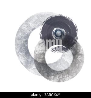 Orphism brush strokes circular brush composition with layered monochrome textures on a white background Stock Photo