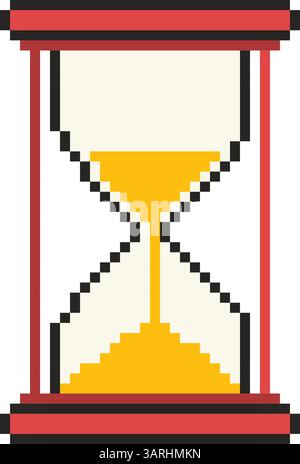 8 bit hourglass icon. Pixel art object. Old school vintage game graphic Stock Vector