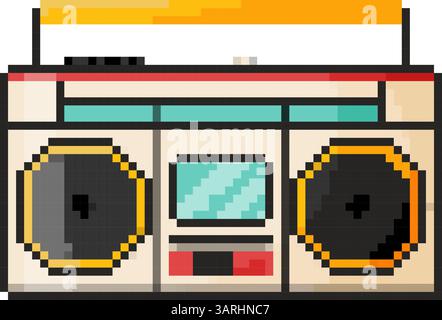 8 bit tape recorder icon. Pixel art object. Old school computer graphic style Stock Vector