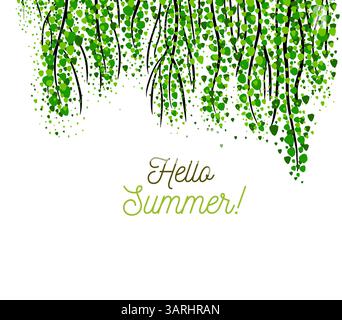 Hello summer. Green tree branches. hand drawing. Not AI Vector illustration Stock Vector