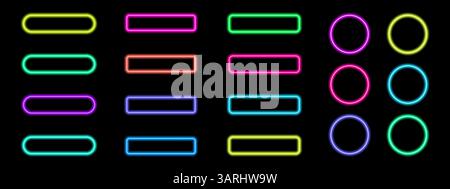 Neon button frames with glowing tubes. Vector illustration for web and mobile apps Stock Vector