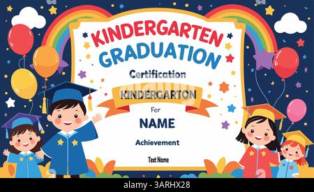 kindergarten certificate, graduation template for banner, poster and card Stock Vector