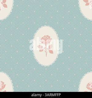 Vintage Framed Lace Rose seamless Pattern. Cute Vector illustration Stock Vector
