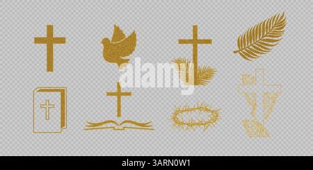 Christian symbols are in glitter minimalist style. He is a Risen. Vector isolated illustration Stock Vector