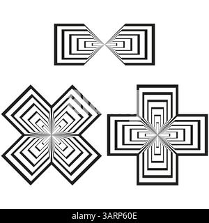 Converging arrow icon. Vector depth design. Black layered chevron. White clean background. Stock Vector