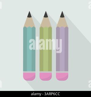 Three pencil illustration. Color pastel shape. Drawing vector object. Soft eraser tips. Stock Vector