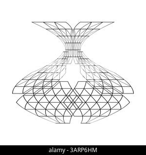 Wireframe vase structure. Geometric line shape. Hollow vector form. Symmetrical grid layout. Stock Vector