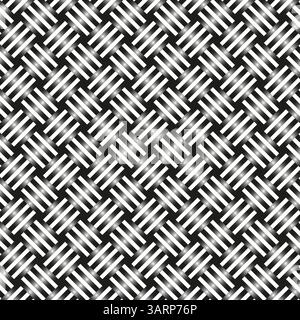 Woven grid pattern. Vector optical illusion. Black white gradient. Red border frame. Stock Vector