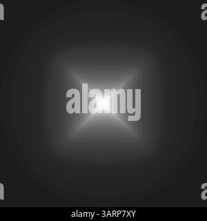 Star flare symbol. Cross light burst. Glowing vector shape. Black background contrast. Stock Vector