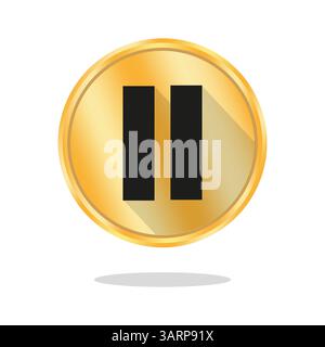 Pause button icon. Golden vector circle. Media control symbol. Black pause shape. Stock Vector