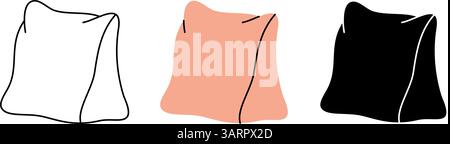 Bedroom orthopedic pillows icon set. Fluffy pillows for sleeping. Vector illustration. Stock Vector