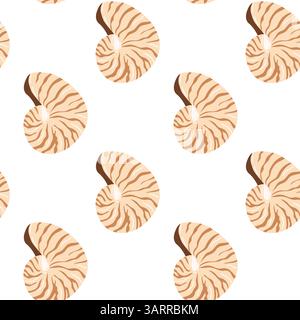 Pattern of nautilus shells on a white background for decorative design inspiration Stock Vector
