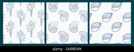 Intricate marine shell patterns displayed on a clean white background Stock Vector