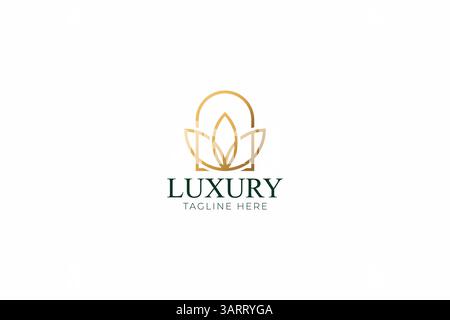 Elegant Garden Party and Wedding Logo Featuring Lotus, Floral, and Vintage Branding Elements for Luxurious Events Stock Vector