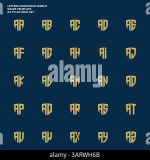 letters monogram shield shape template. aa to az logo set Stock Vector