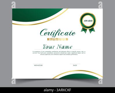 Certificate of appreciation green template clipart. Award of recognition, achievement and success clip art in formal simple document editable layout Stock Vector