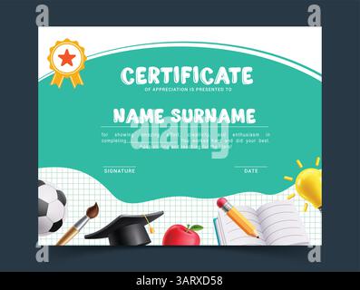 School certificate template clipart. Achiever graduation award in green and white editable clip art for recognition, appreciation and completion Stock Vector
