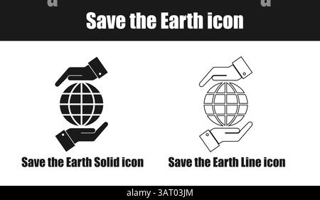 Save the Earth Icon Set in Solid and Line Style. Stock Vector