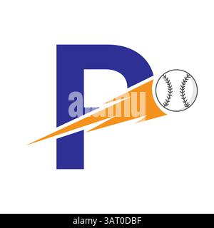 Initial Letter P Baseball Logo Design With Speed Symbol. Baseball Logo For Academy and Club Sign Stock Vector