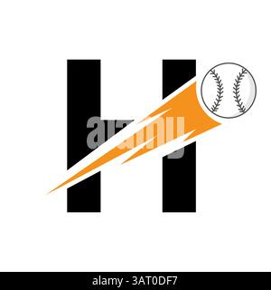 Initial Letter H Baseball Logo Design With Speed Symbol. Baseball Logo For Academy and Club Sign Stock Vector
