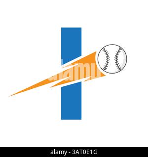 Initial Letter I Baseball Logo Design With Speed Symbol. Baseball Logo For Academy and Club Sign Stock Vector