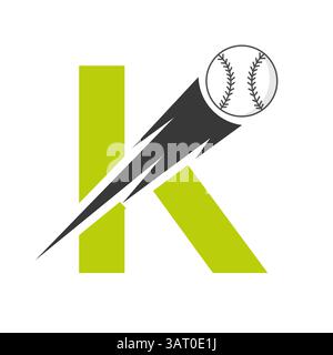 Initial Letter K Baseball Logo Design With Speed Symbol. Baseball Logo For Academy and Club Sign Stock Vector