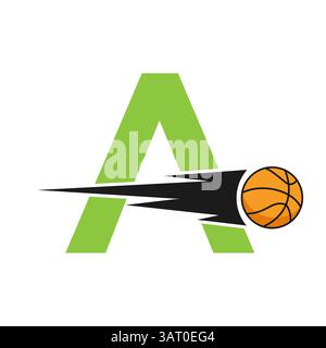 Initial Letter A Basketball Logo Design With Speed Symbol. Basketball Logo For Academy and Club Sign Stock Vector