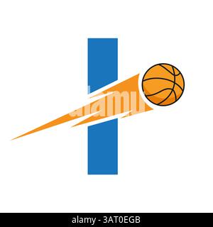 Initial Letter I Basketball Logo Design With Speed Symbol. Basketball Logo For Academy and Club Sign Stock Vector