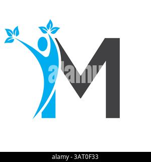 Letter M Healthcare Logo Concept With Human And Leaf Symbol For Bio Sign Stock Vector