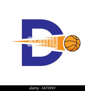 Initial Letter D Basketball Logo Design With Speed Symbol. Basketball Logo For Academy and Club Sign Stock Vector