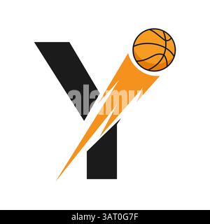 Initial Letter Y Basketball Logo Design With Speed Symbol. Basketball Logo For Academy and Club Sign Stock Vector