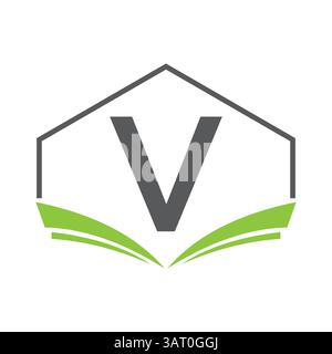 Education Logo On Letter V Concept With Open Book Icon Stock Vector
