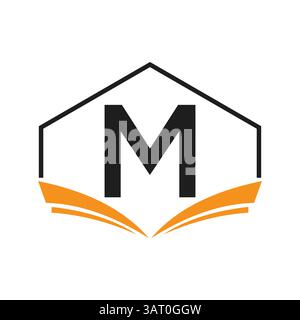 Education Logo On Letter M Concept With Open Book Icon Stock Vector