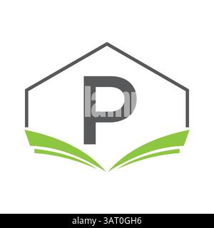 Education Logo On Letter P Concept With Open Book Icon Stock Vector