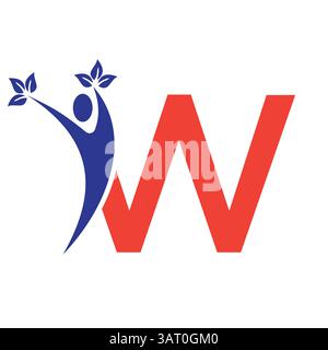 Letter W Healthcare Logo Concept With Human And Leaf Symbol For Bio Sign Stock Vector