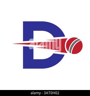Initial Letter D Cricket Sports Logo Design With Speed Symbol. Cricket Ball Logo For Academy and Club Sign Stock Vector